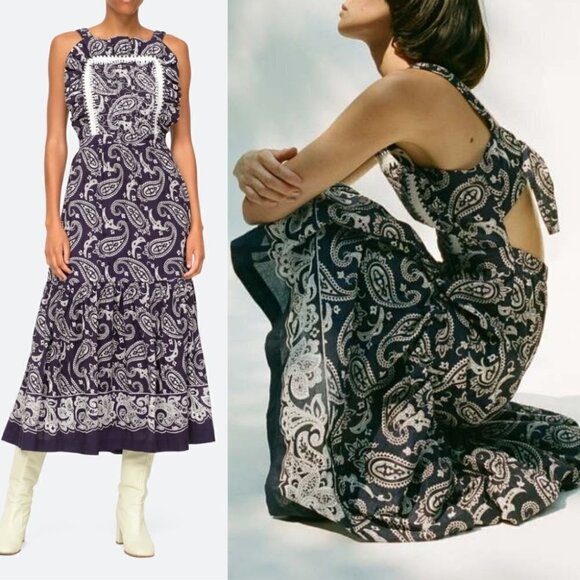 Nwt Sea Ny | Theodora Apron Dress In Blue Paisley - Picture 1 of 16